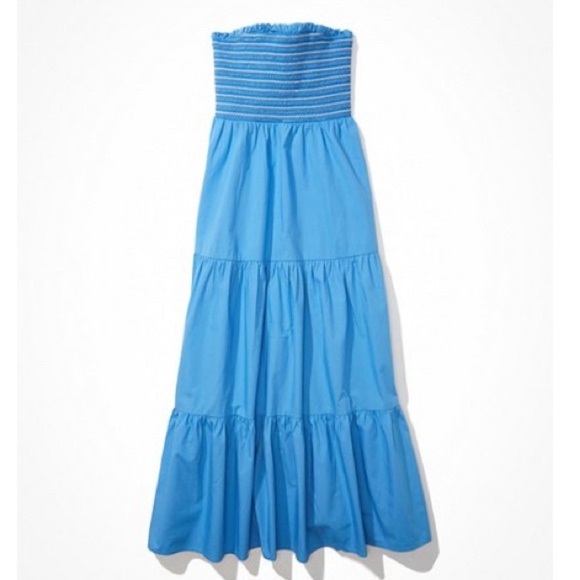 American Eagle Smockin’ on Sunshine Strapless Midi Dress Blue Size XL - Picture 1 of 5